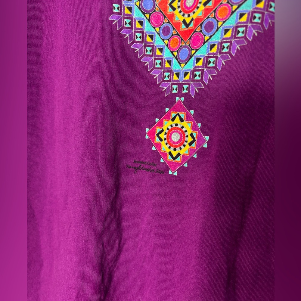 Sabaku Artwear Top Shirt Womens Size Large Purple Aztek Neck Decoration - Picture 3 of 6